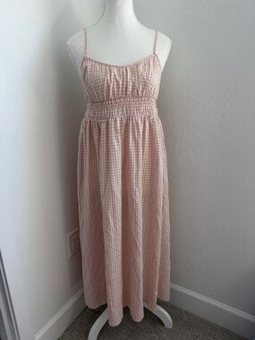 Treasure and Bond Gingham Spaghetti Strap Maxi Dress in Blush Pink NWOT